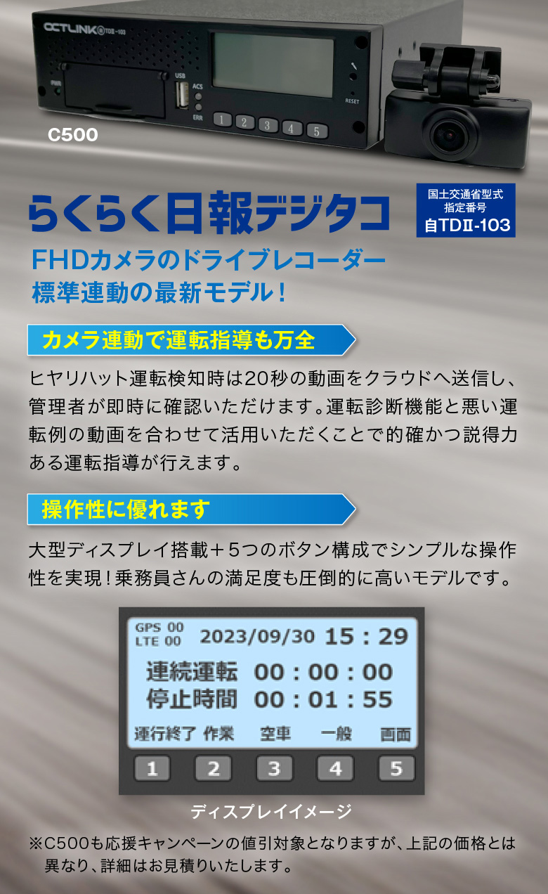 らくらく日報デジタコ FHDカメラのドライブレコーダー標準連動の最新モデル！